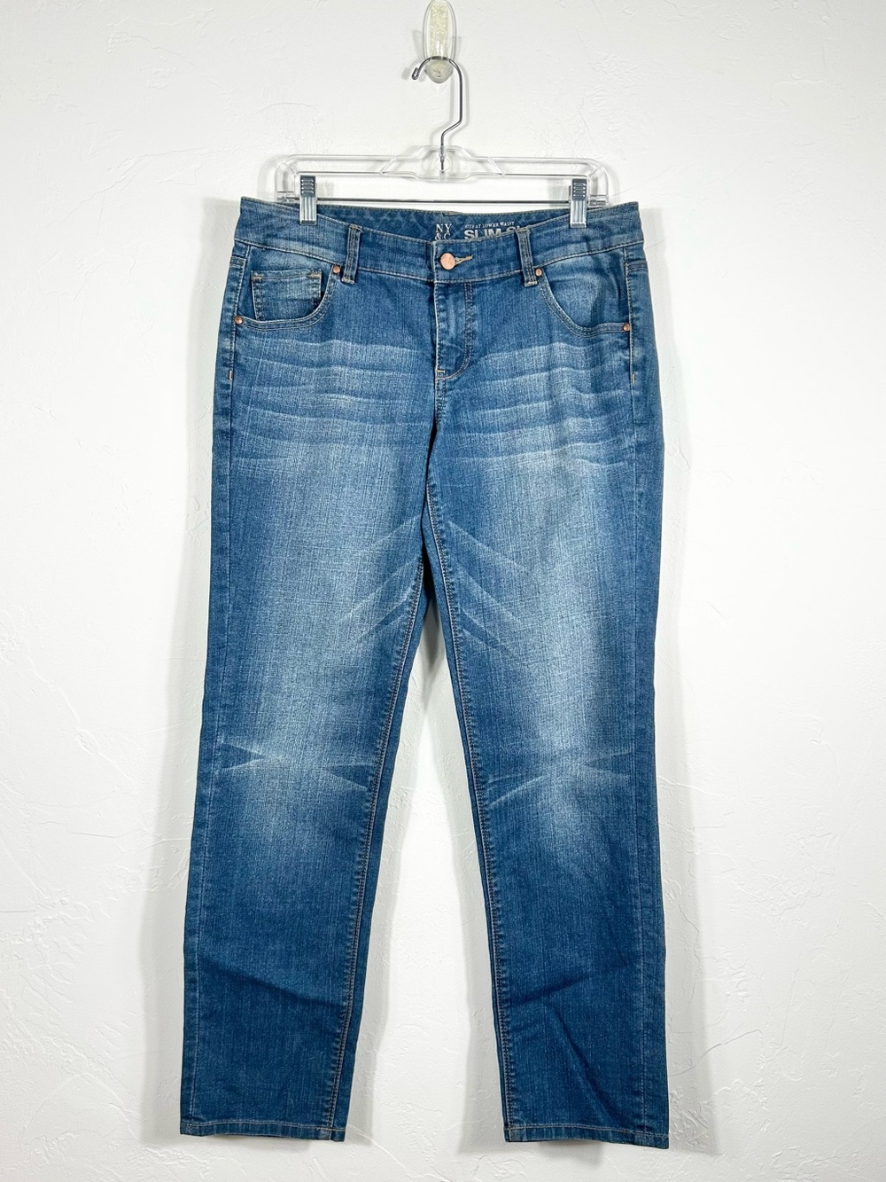 New York & Company Slim Slouch Jeans Size 8 Sits At Lower Waist Medium Wash